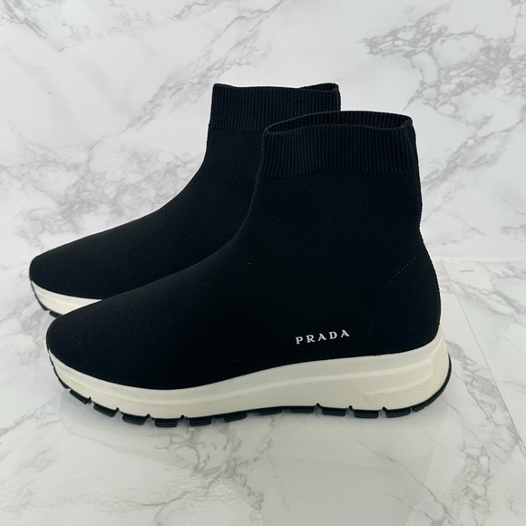 Prada Shoes - Prada Black Knit High-Top Sneakers